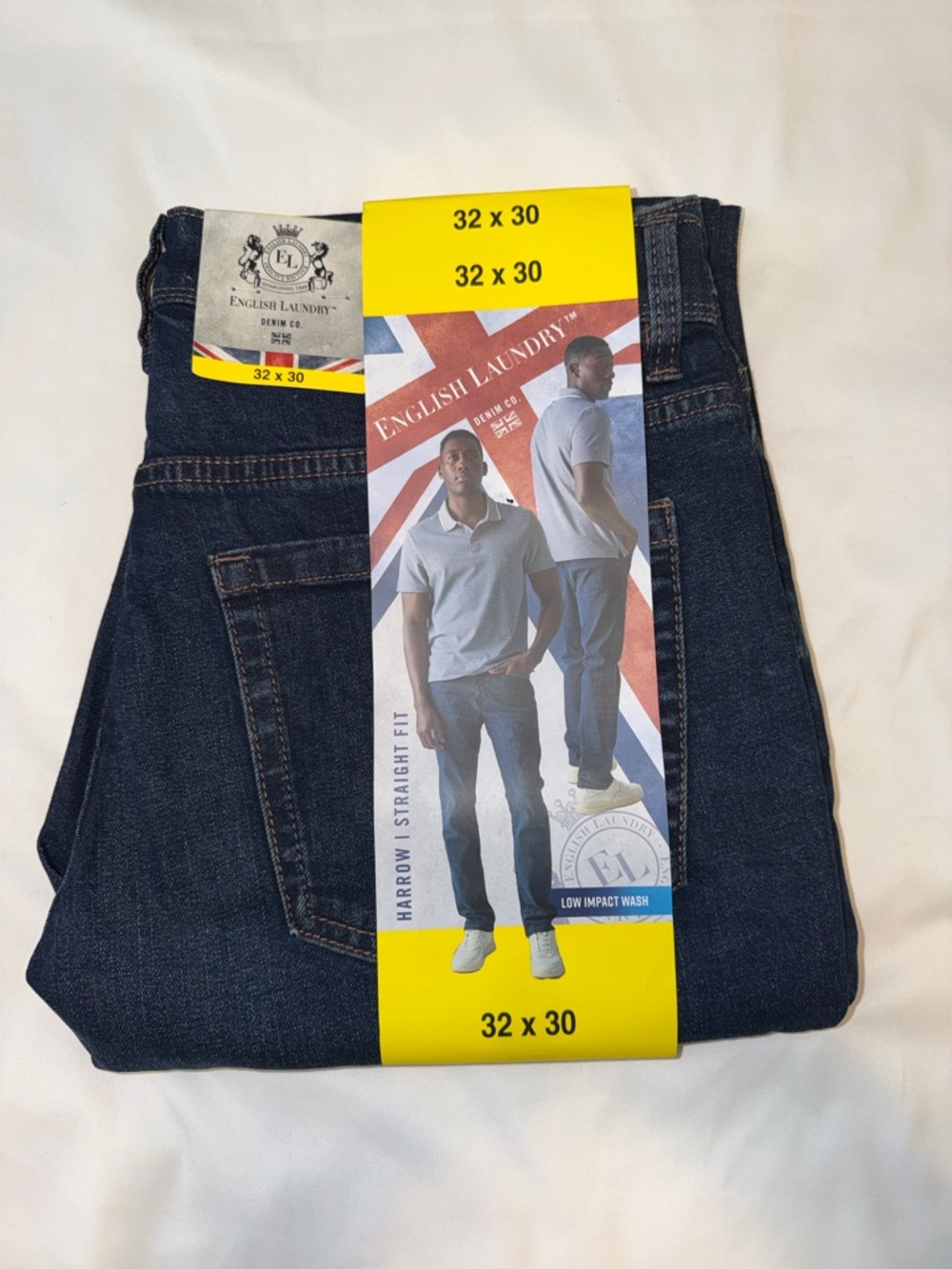 English Laundry Men's Straight Fit Jeans in Dark Blue Denim 32 X 30